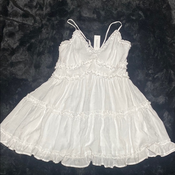 White Ruffled Spaghetti Strap Dress - Picture 1 of 3